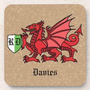 Posavasos Nombre personalizado y monograma del dragón galés