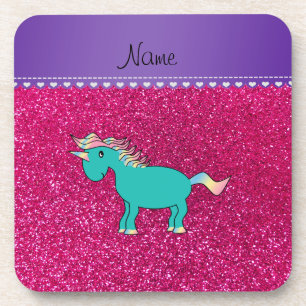 Posavasos Nombre turquesa unicornio neón purpurina rosa cali