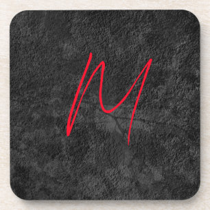 Posavasos Nombre único del monograma rojo gris caligrafía in