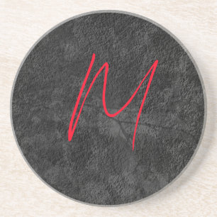 Posavasos Nombre único del monograma rojo gris caligrafía in