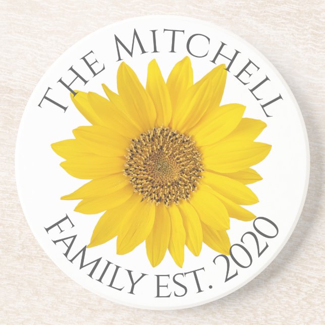 Posavasos Nombre y año de la familia del girasol (Frente)