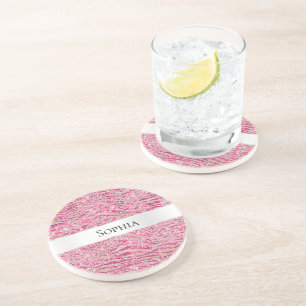 Posavasos Nombre Zebra de Purpurina Girly Pink y Rubor