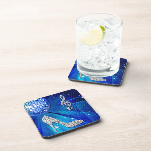Posavasos Nota musical azul brillante/plata y tacón de aguja
