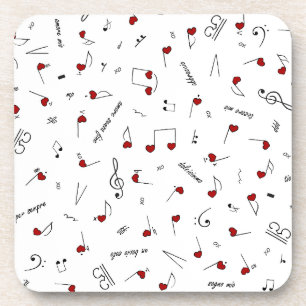Posavasos Notas de Amor Corazones Rojos Notación Musical