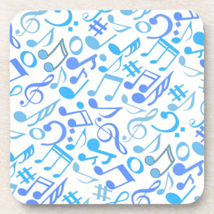 Posavasos Notas musicales y símbolos Patrón azul.b Blanco