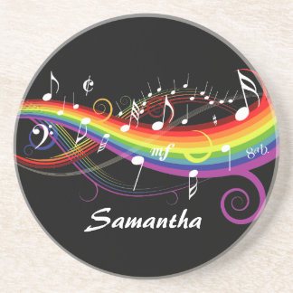 Posavasos Notas personalizadas de música en arcoiris blanca