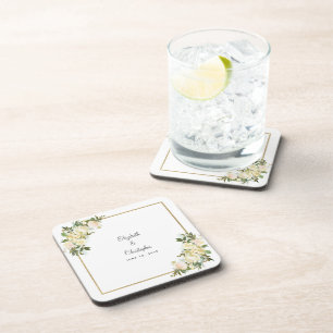 Posavasos Novia & Novio Botánico Floral Elegante de Boda