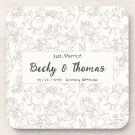 Posavasos Novia y Novio en fiesta de boda floral blanca