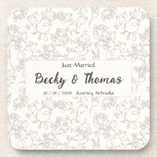 Posavasos Novia y Novio en fiesta de boda floral blanca