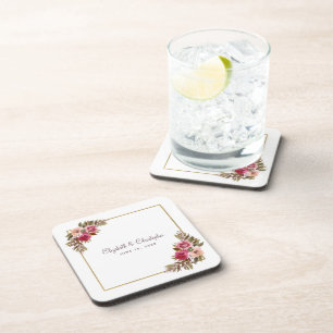 Posavasos Novia y Novio Floral Acuarela Elegante Boda
