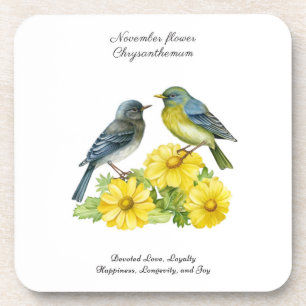 Posavasos Noviembre Mes de Nacimiento Flor Crisantemo Aves