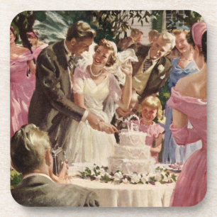 Posavasos Novios recién casados cortan la tarta de boda vint