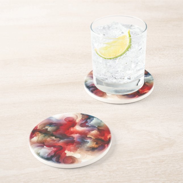 Posavasos Nube acuarela de abstración de humos rojos de Garn (Lado)