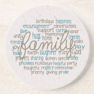 Posavasos Nube de palabras de familia con diseño de cuerda