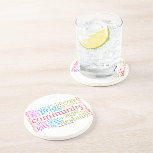 Posavasos nube de palabras de la comunidad LGBTQ+ arcoíris d