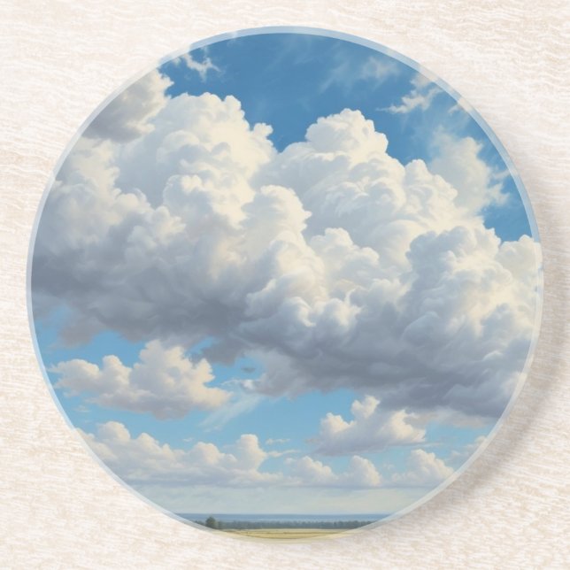 Posavasos Nubes blancas y cielo azul despejado (Frente)