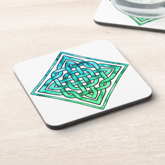 Posavasos Nudo celta - Blanco verde azul Diamante (Lado Izquierdo)