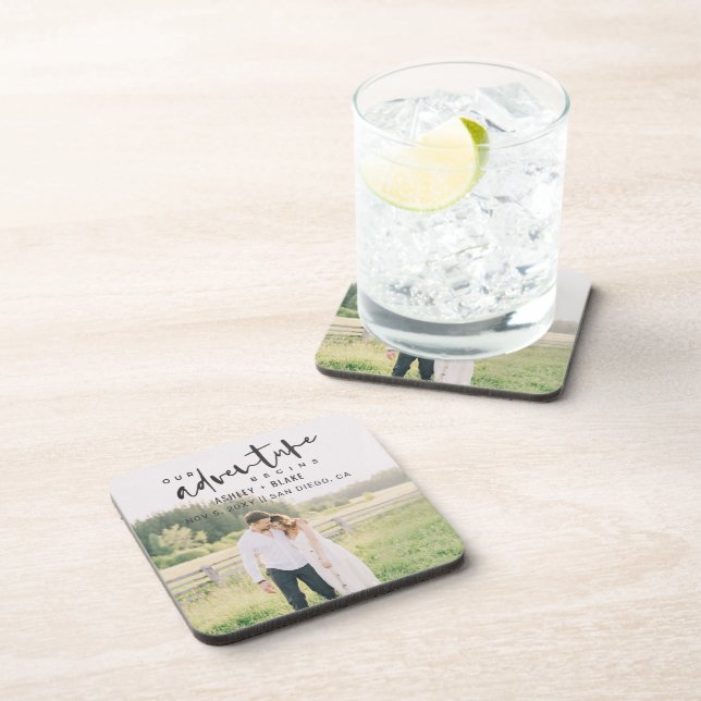 Posavasos Nuestra aventura comienza con guión foto Guardar l (Lado Derecho)