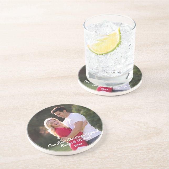 Posavasos Nuestra primera foto de la pareja de Navidad (Lado)