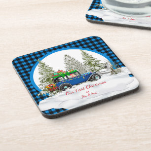 Posavasos Nuestra Primera Navidad Como Sr. y la Sra. Ornamen