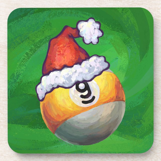 Posavasos Nueve bolas en Santa Hat en Green (Frente)