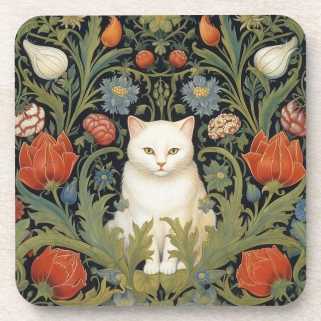 Posavasos Nuevo gato blanco en el jardín (Frente)