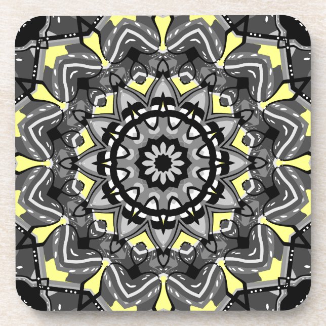 Posavasos Nuevo Kaleidoscopio gris y amarillo (Frente)