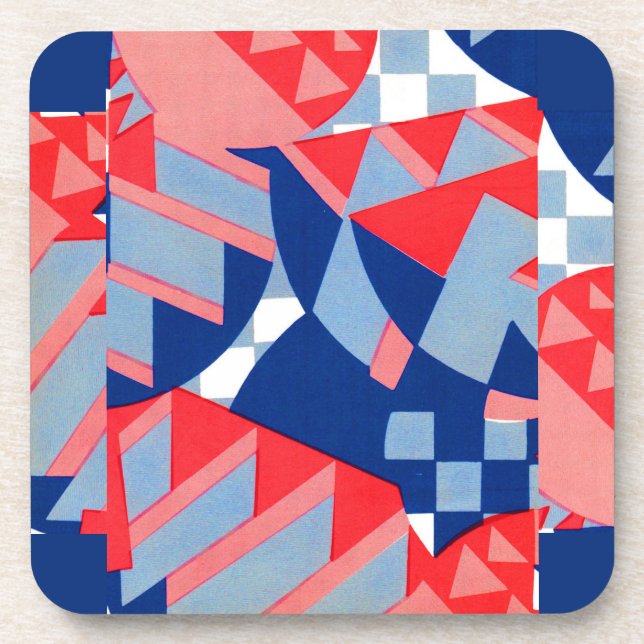 Posavasos número 1 de impresión abstracta en rojo y azul (Frente)