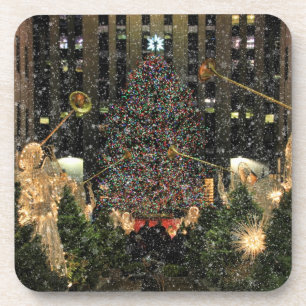 Posavasos NYC Rockefeller Center Xmas Tree Falling Snow