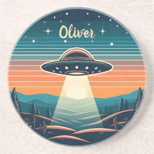 Posavasos Objeto volador no identificado vintage en puesta d