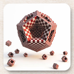 Posavasos Objetos geométricos de tablero de ajedrez rojo y b