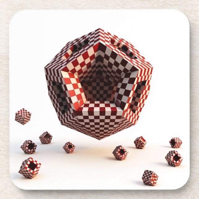 Posavasos Objetos geométricos de tablero de ajedrez rojo y b (Frente)
