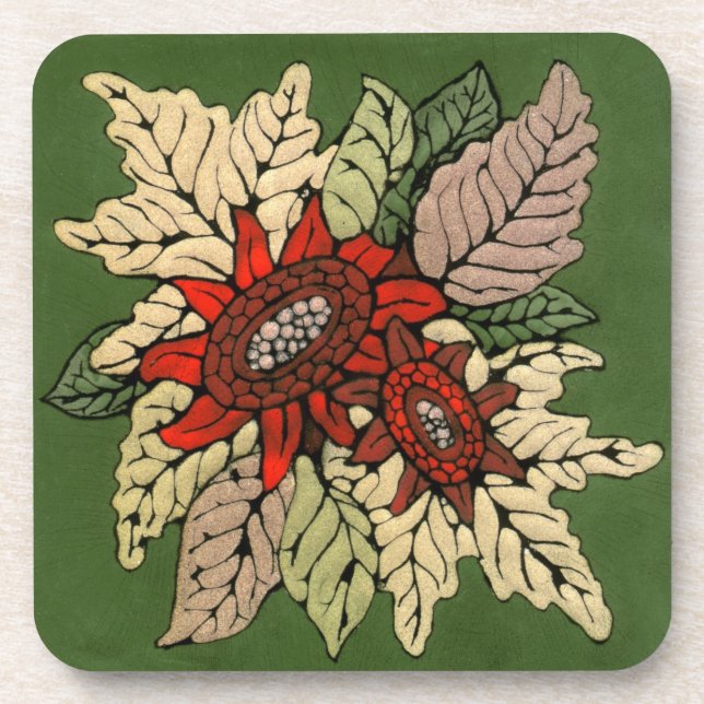 Posavasos Obra de arte de esmalte de flores de otoño (Frente)