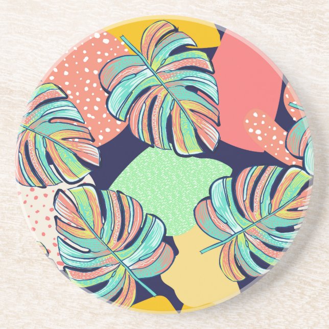 Posavasos Obra tropical: diseño de monastera multicolor (Frente)