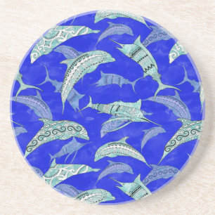 Posavasos Ocean Blue Marine Animals Dolphins Marlins