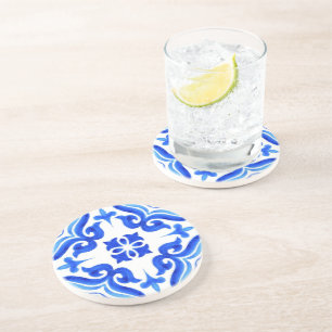Posavasos Ocean Breeze Ceramic Watercolor Blue Mosaic