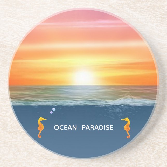 Posavasos Ocean sunrise and Seahorses Party Favor (Frente)