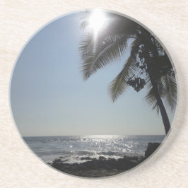 Posavasos Océano palmar iluminado por el sol