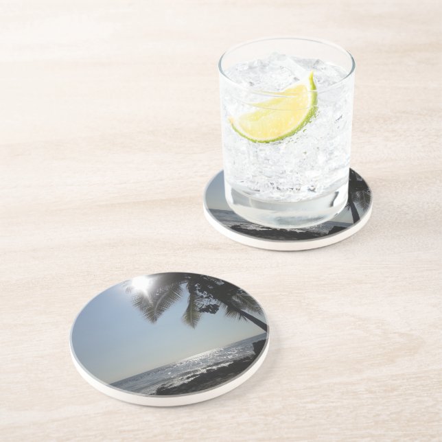 Posavasos Océano palmar iluminado por el sol (Lado)