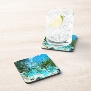 Posavasos Océano tropical turquesa azul y verde algas marina
