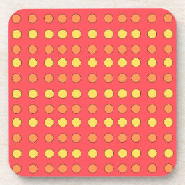 Posavasos Octágonos amarillos y círculos naranjas sobre rojo