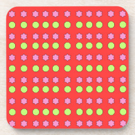 Posavasos Octágonos lima y estrellas magenta sobre rojo
