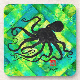 Posavasos Octopus 6 Sobre Azul/Verde - Duros Astratos Plásti