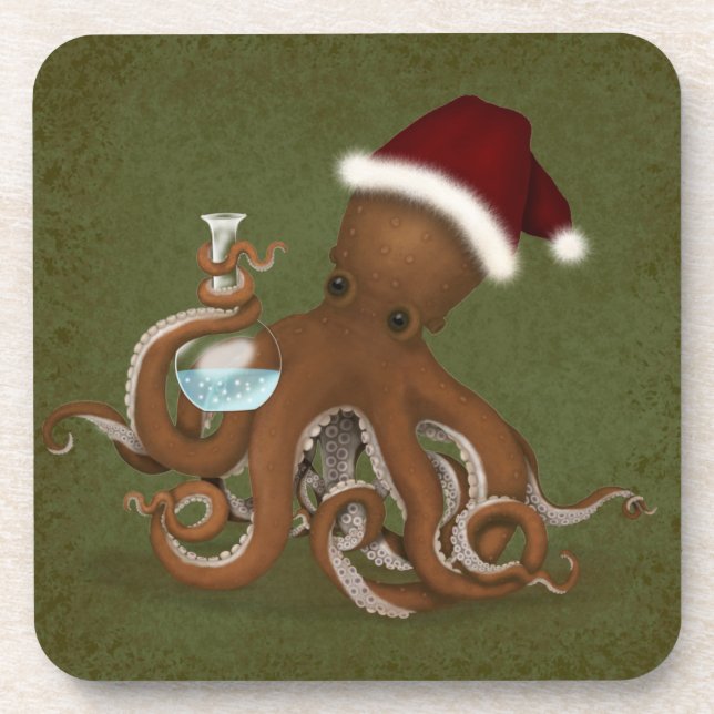 Posavasos Octopus con máscara de vidrio y Navidades de Santa (Frente)