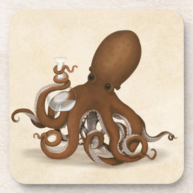 Posavasos Octopus Con Matraz Químico Steampunk Nautical (Frente)