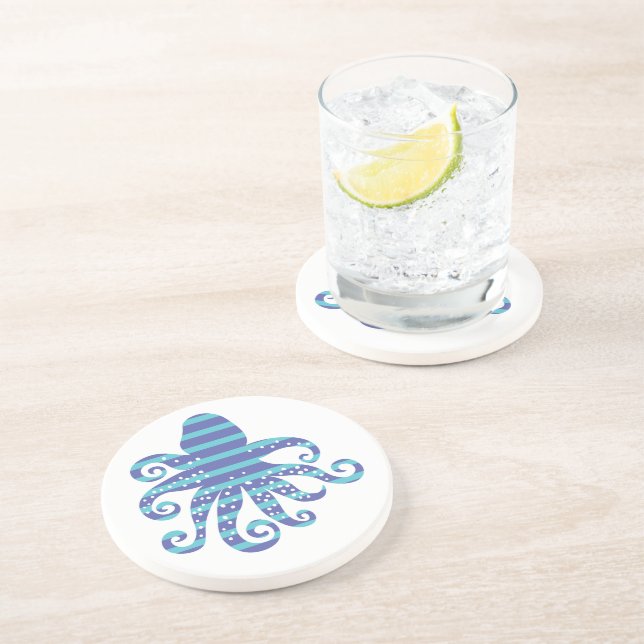 Posavasos Octopus de rayas azules (Lado)