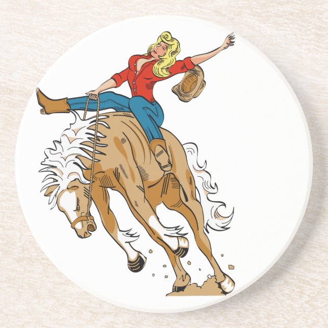 Posavasos Oeste Cowboy Cowgirl Caballos de Rodeo (Frente)
