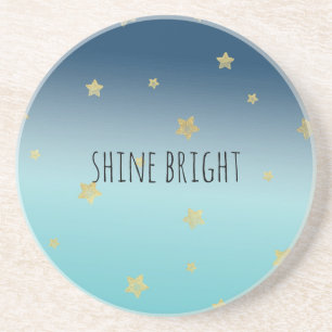 Posavasos Oferta personalizada de Gold Stars Aqua Blue Ombre