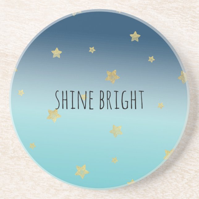 Posavasos Oferta personalizada de Gold Stars Aqua Blue Ombre (Frente)