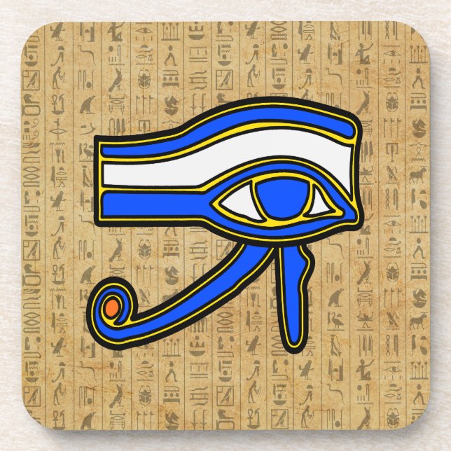 Posavasos Ojo de Horus Azul sobre Jeroglíficos (Frente)